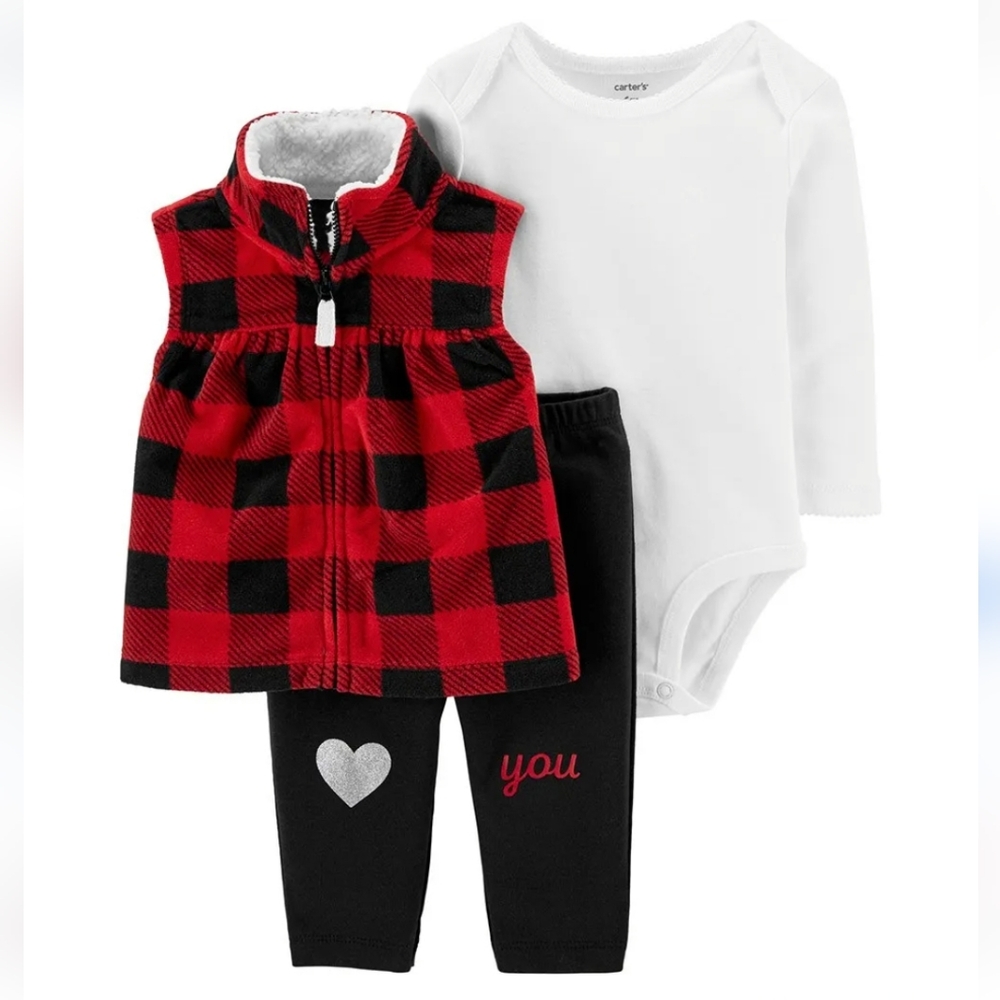 3pc Buffalo Check Little Vest Set